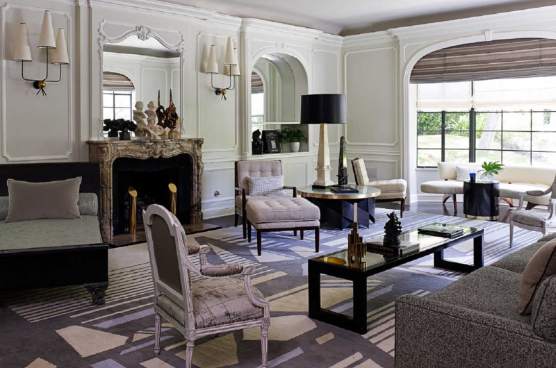 Rug Design ideas by Jean-Louis Deniot. Doheny Drive project with full covering geometric rug