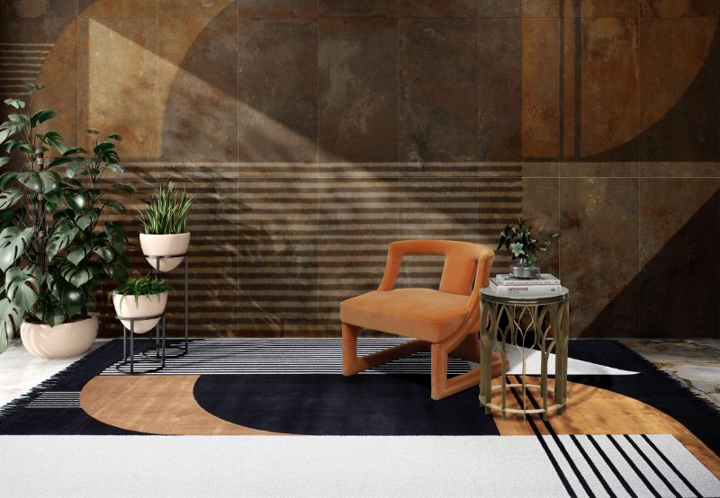 Mid-Century Designs: Unique Modern Rugs, modern mid-century reading corner, Antelope rug with sleek straight lines