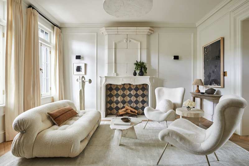 Jeremiah Brent, modern living room, white furniture, white rug