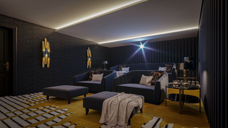 Knightsbridge Manor A Dazzling Modern Contemporary House in London, Modern contemporary home cinema with the Valencia Rug