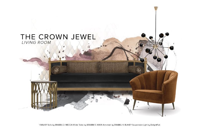 A Modern Rug of the Luxurious Crown Jewel Living Room.