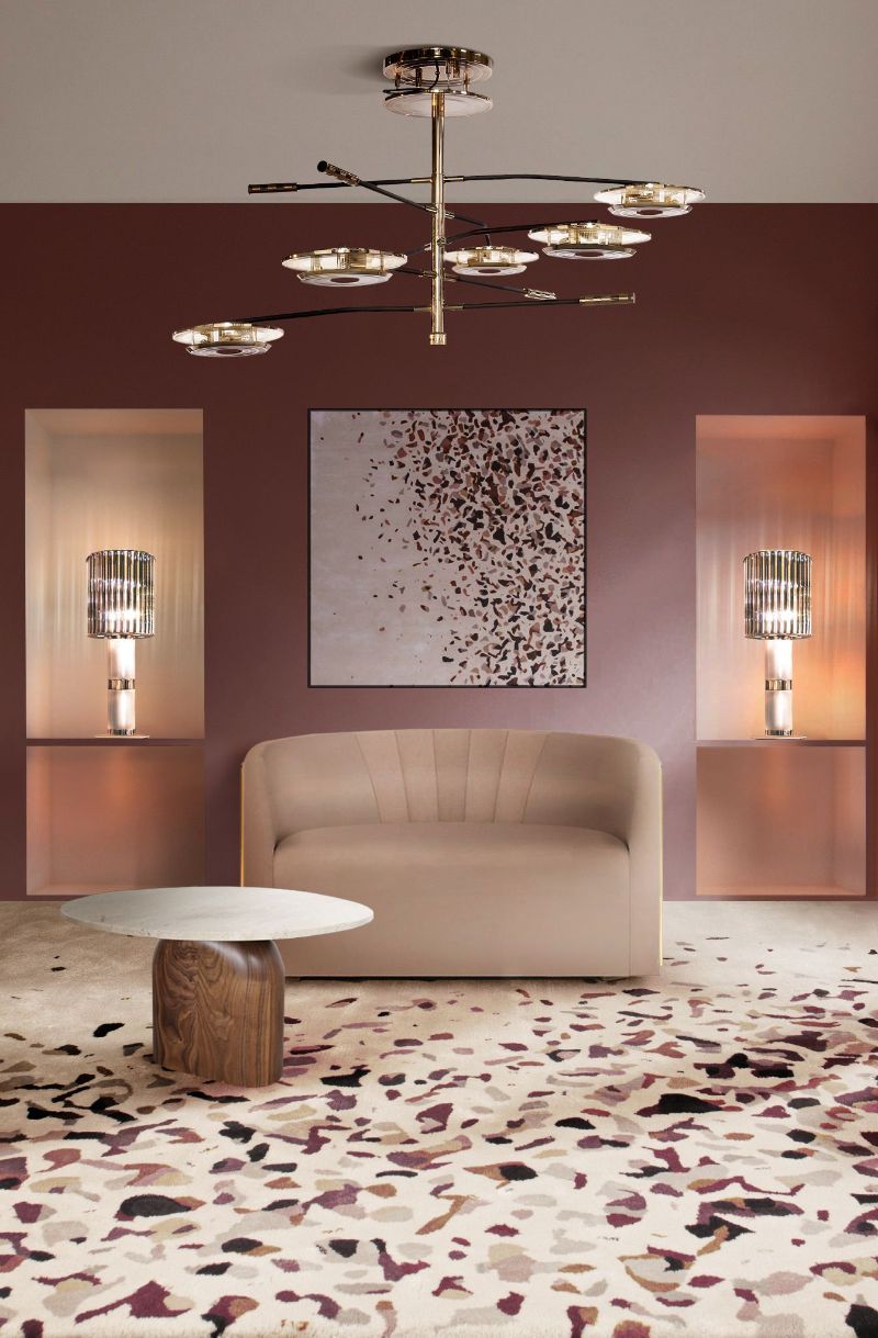 contemporary living room in neutral tones with Terrazzo Rug