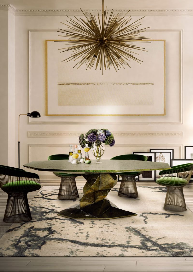 dining room rugs: modern contemporary dining room with a neutral rug and original dining chairs and dining table