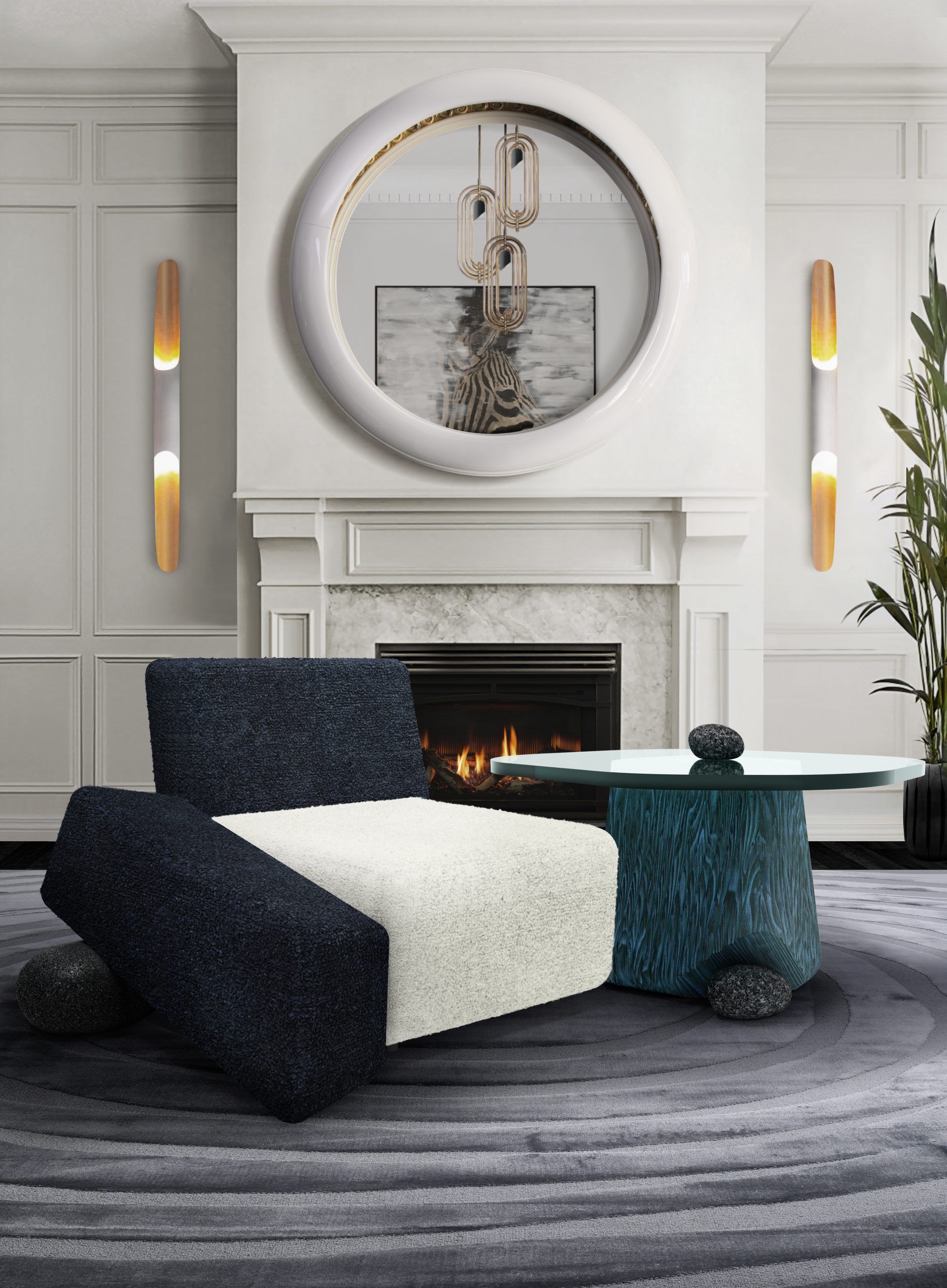 Boho Chic Living Room Ideas with blue area rug for living room