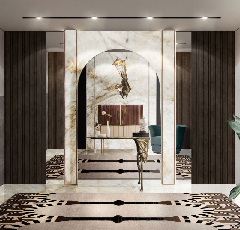Captivating Hallway Decor Ideas With Handmade Rugs. Modern contemporary hallway design with neutral rug,