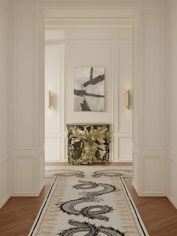 This refined hallway is a masterclass in soft minimalism, where every element is chosen for its symbolic weight and textural depth. The Redleh II Rug acts as a sophisticated anchor, its dragon motifs subtly woven to represent power and nobility without overwhelming the neutral palette. Paired with the organic, lava-inspired silhouette of the Cay Console by BRABBU, the space achieves a perfect balance between fierce mythology and serene, modern elegance.

Pinterest Pin Details
Title: Soft Minimalist Hallway | Redleh II Dragon Rug & Cay Console

Copy: Elevate your transitional spaces with a blend of power and serenity. The Redleh II Rug brings ancient dragon symbolism to a modern, neutral hallway, perfectly paired with the sculptural Cay Console by BRABBU. #MinimalistLuxury #HallwayDecor #Brabbu #DragonRug #InteriorDesign2026

Alt Text: A refined minimalist hallway with soft neutral tones featuring the Redleh II Rug and BRABBU’s Cay Console. The scene highlights 20 rug trends: mythological motifs, tone-on-tone neutrals, matte-and-shine finishes, custom irregular shapes, high-density tufting, sustainable wool blends, quiet luxury aesthetics, biophilic patterns, sculptural furniture pairing, low-profile piles, monochromatic depth, hand-carved detailing, oriental-inspired contemporary design, architectural corridors, soft gold accents, heritage storytelling, durable luxury fibers, understated opulence, zen-inspired layouts, and transitional floor art.