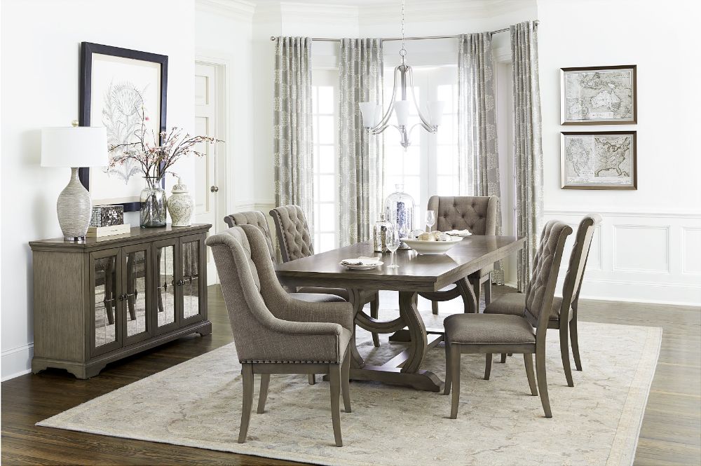 modern dining room with area rug