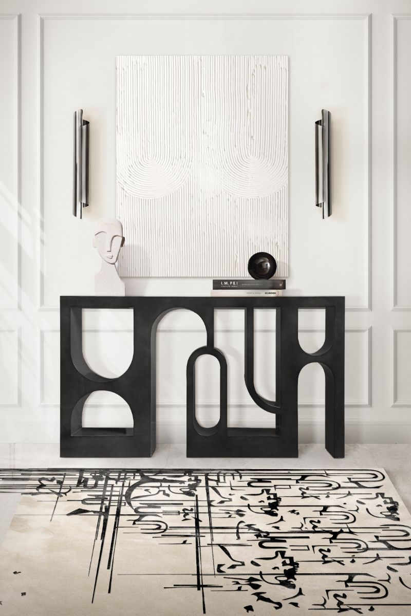 Modern classic entryway with urban rug named Black Ink Rug