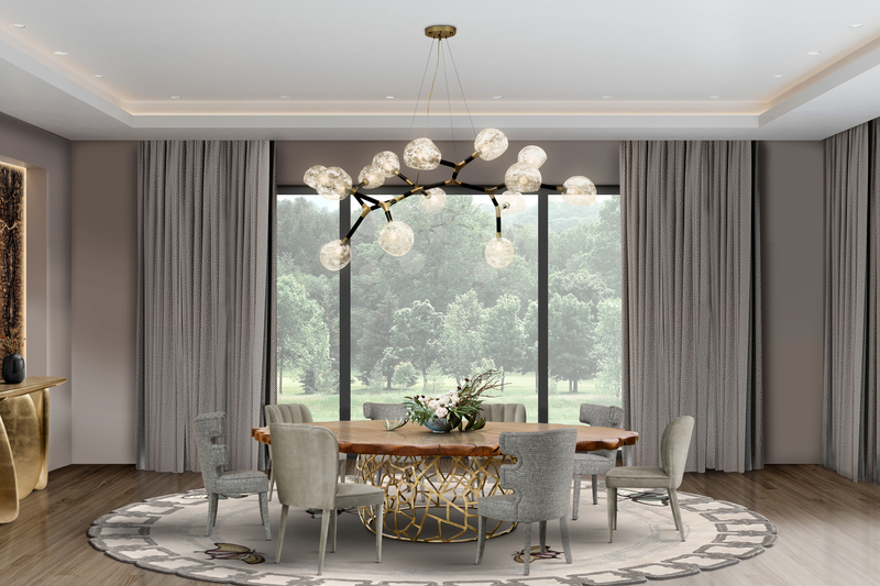 Modern contemporary dining room with huge round rug with little butterflies. 15 Top Home Decor Ideas For 2022: Classy Modern Rugs For A Timeless Look