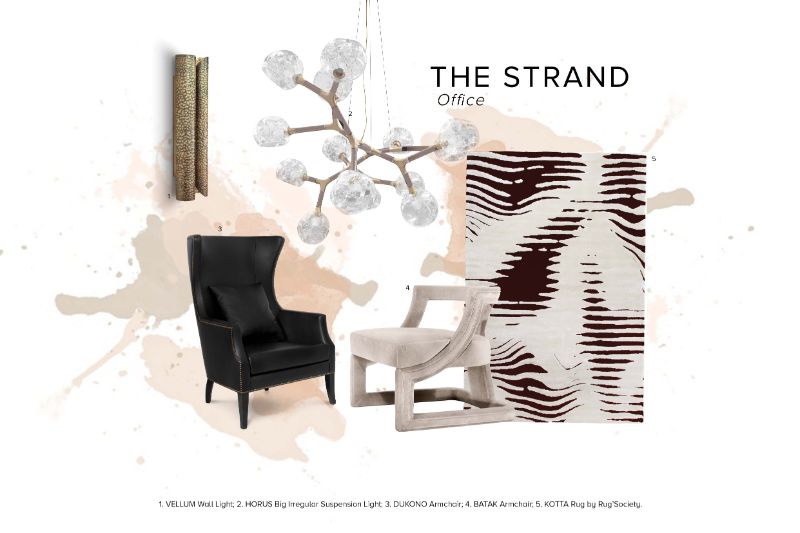 The strand office, home office moodboard inspiration. Modern Home Decor with A Unique Contemporary Rug