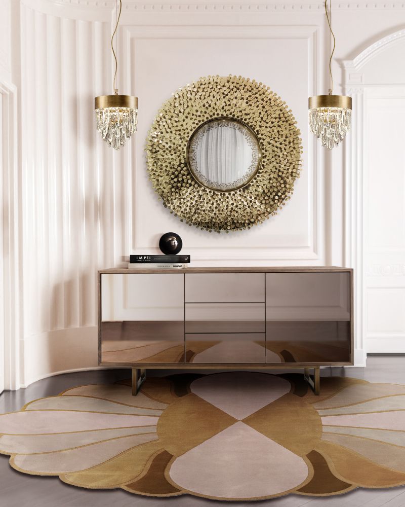 modern classic halllway with oval rug in soft neutral colors with beige.