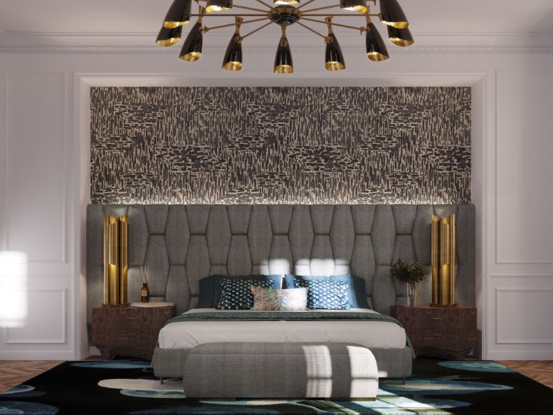 Modern Rug Inspiration: modern bedroom with area rug inspired by the sea and medusa