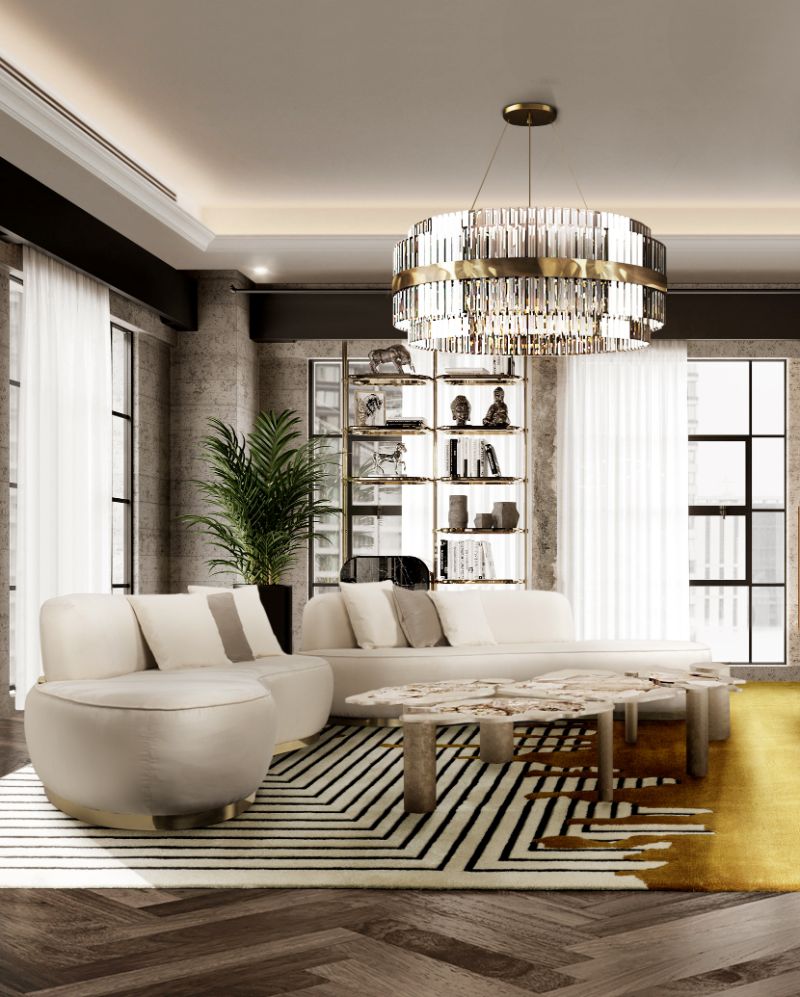modern rugs: modern contemporary living room with luxurious rug