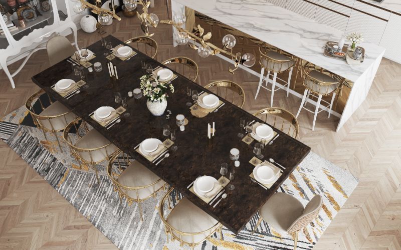 dining room rug ideas with a luxurious feeling thanks to an area rug.