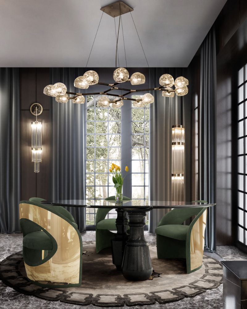 neutral area rugs for dining room with gray hues and golden dining chairs
