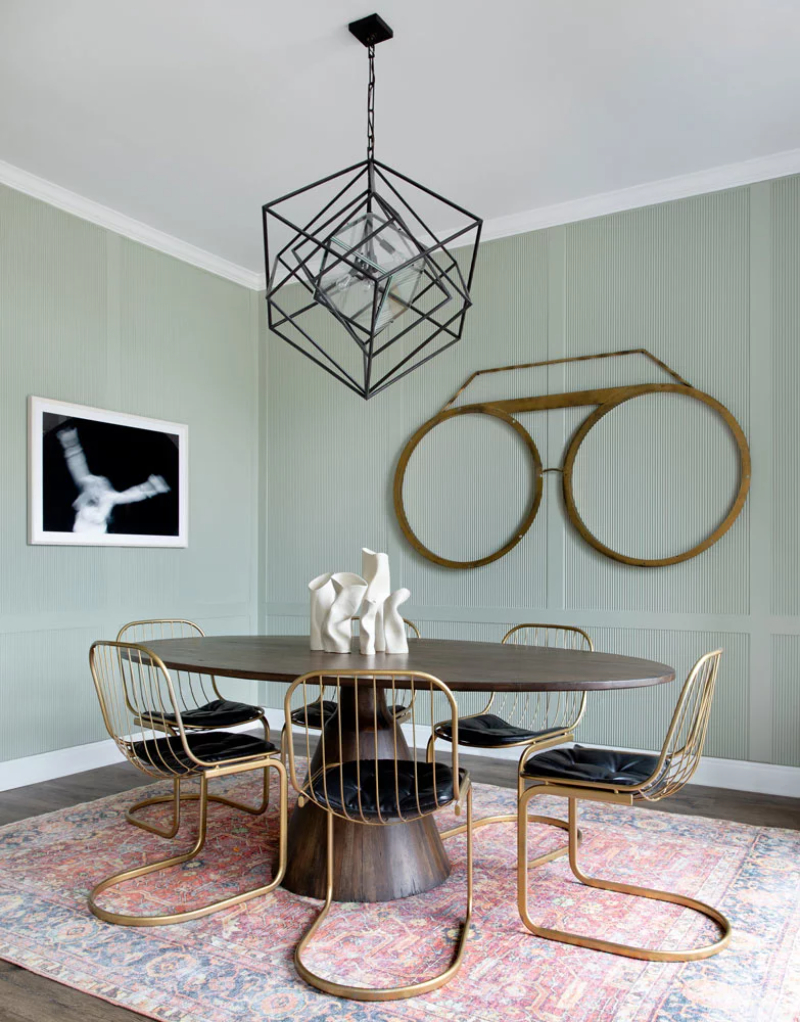 BANDD DESIGN: Rug Design Inspiration. A dining room with a colorful rug with a washed-out look.