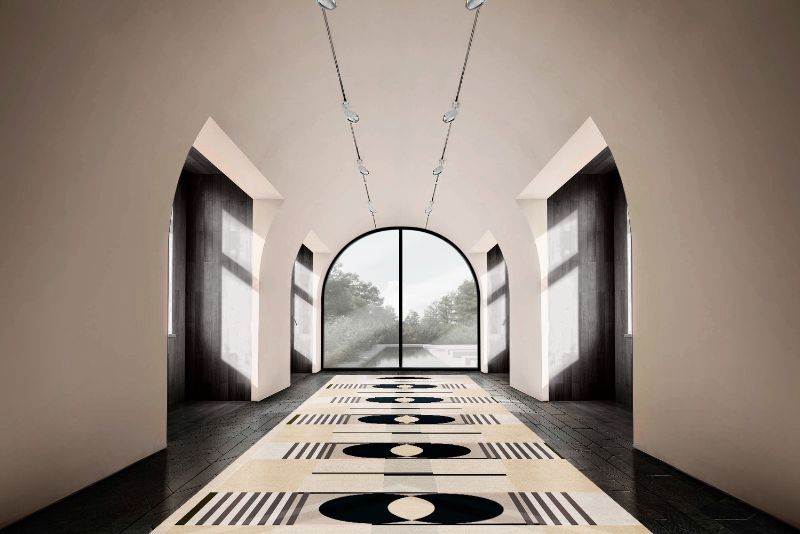 hallway decorating ideas with runner rug with a geometric design