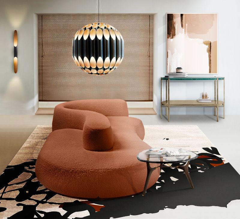 modern rugs: The GRAFFILOSOPHY RUG is a dashing black and white rug inspired by Street Art to give personality to any living room décor. You can pair warm hues with monochrome modern rugs in a décor such as this one to create an outstanding design.