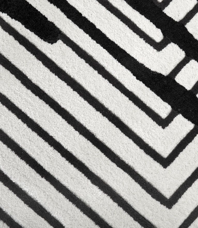 black and white modern rugs with stripes. made of wool and botanical silk