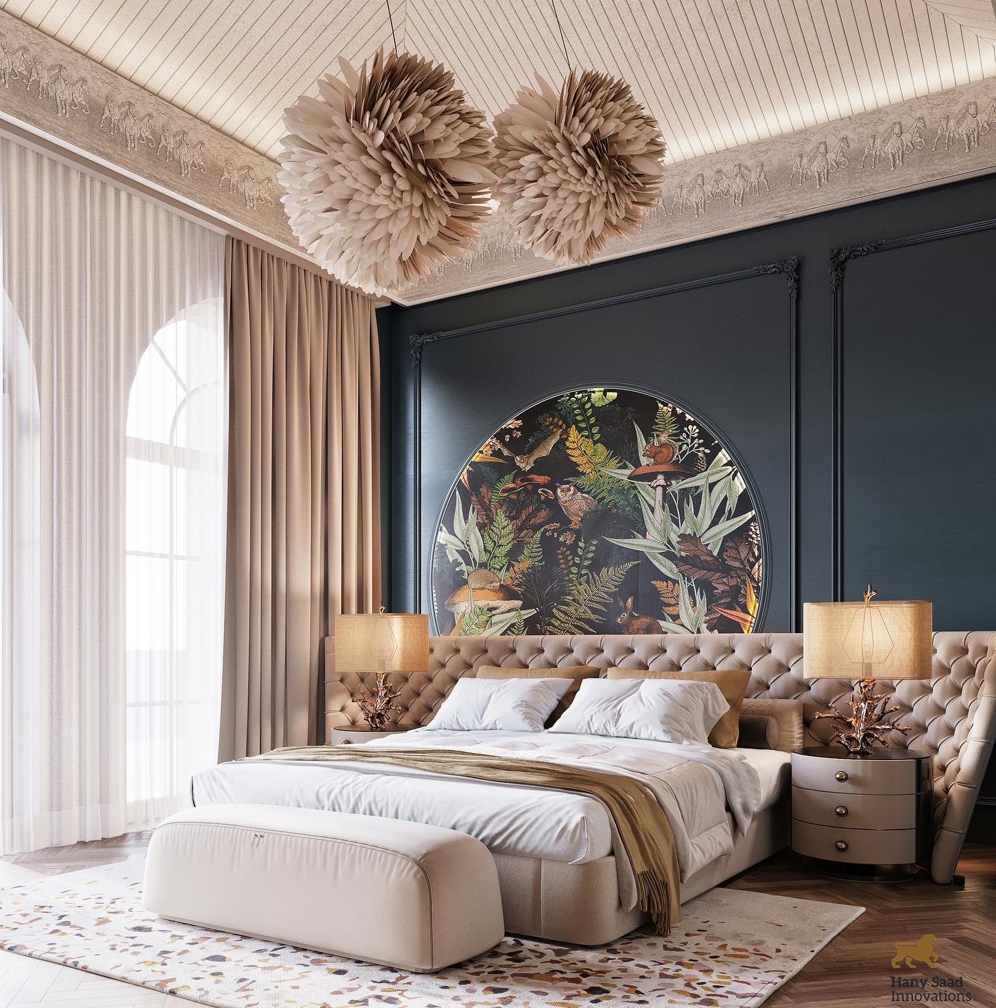 Interior Design Trends For 2023 With New Trend Rooms Ebook. Modern contemporary bedroom with terrazo rug, neutral rug with colorful pattern
