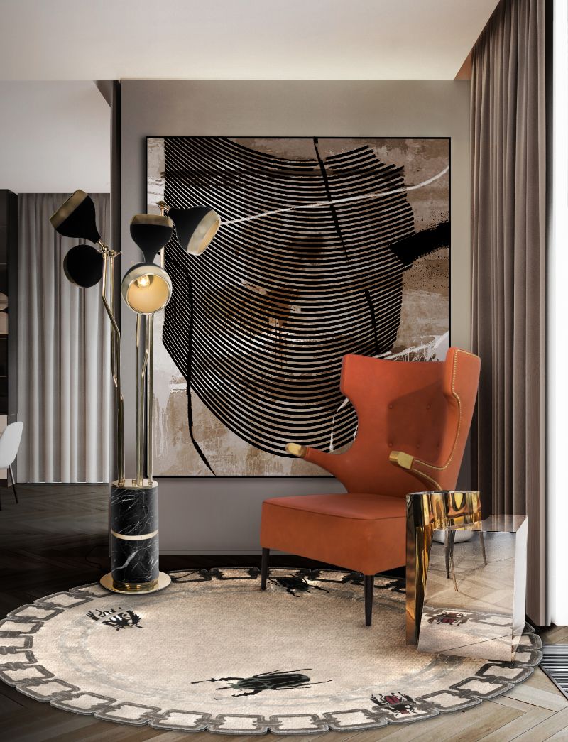 Leather Furniture To Pair With A Contemporary Rug. Reading nook with neutral round rug